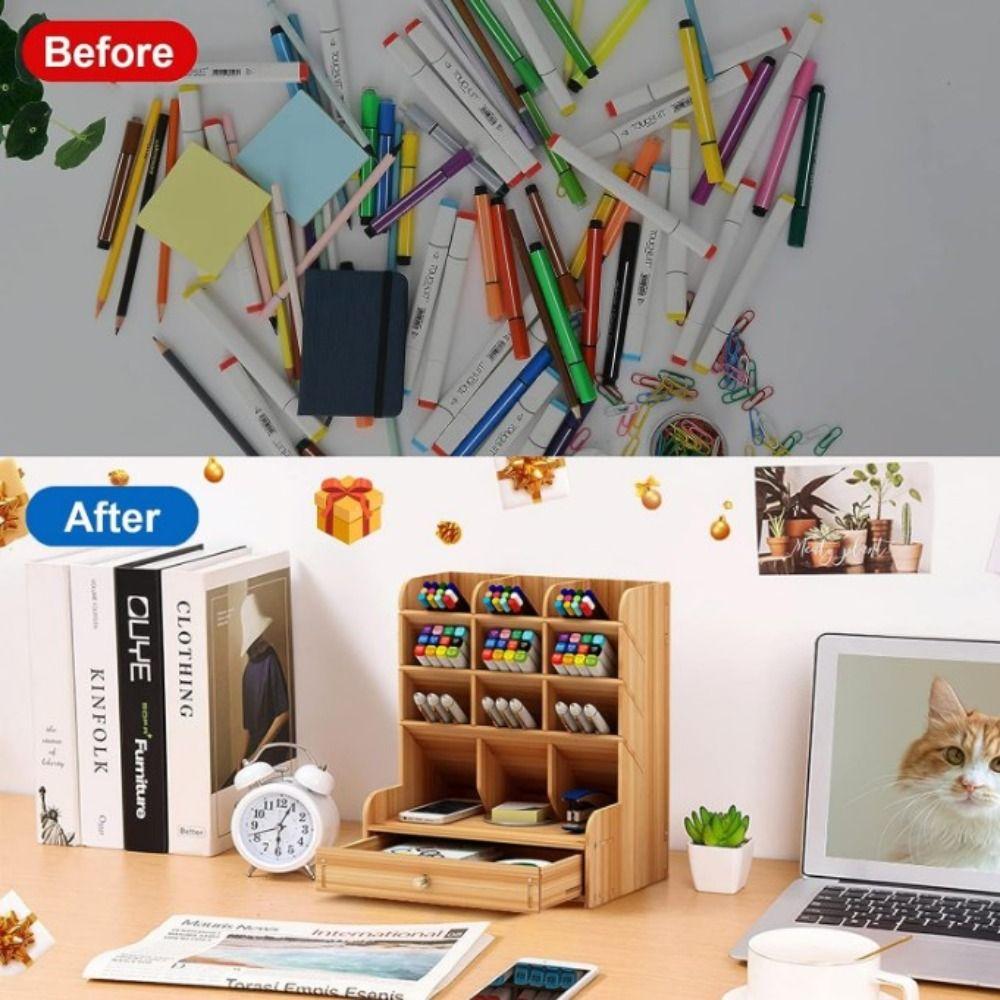 Large Capacity Desktop Stationary Box With Drawer Desktop Organizer Pen Pencil