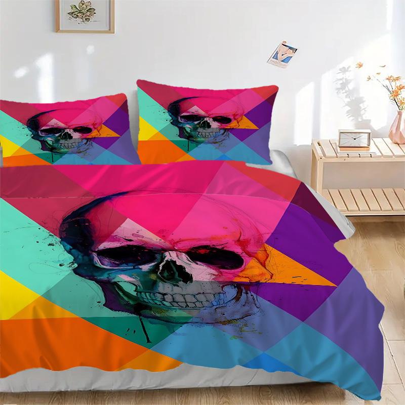 3pcs bedding set Skull Vibrant Includes 1 Comforter + 2 Pillowcases, Without Pillow Inserts, Soft Comfortable, Lightweight Breathable, Print