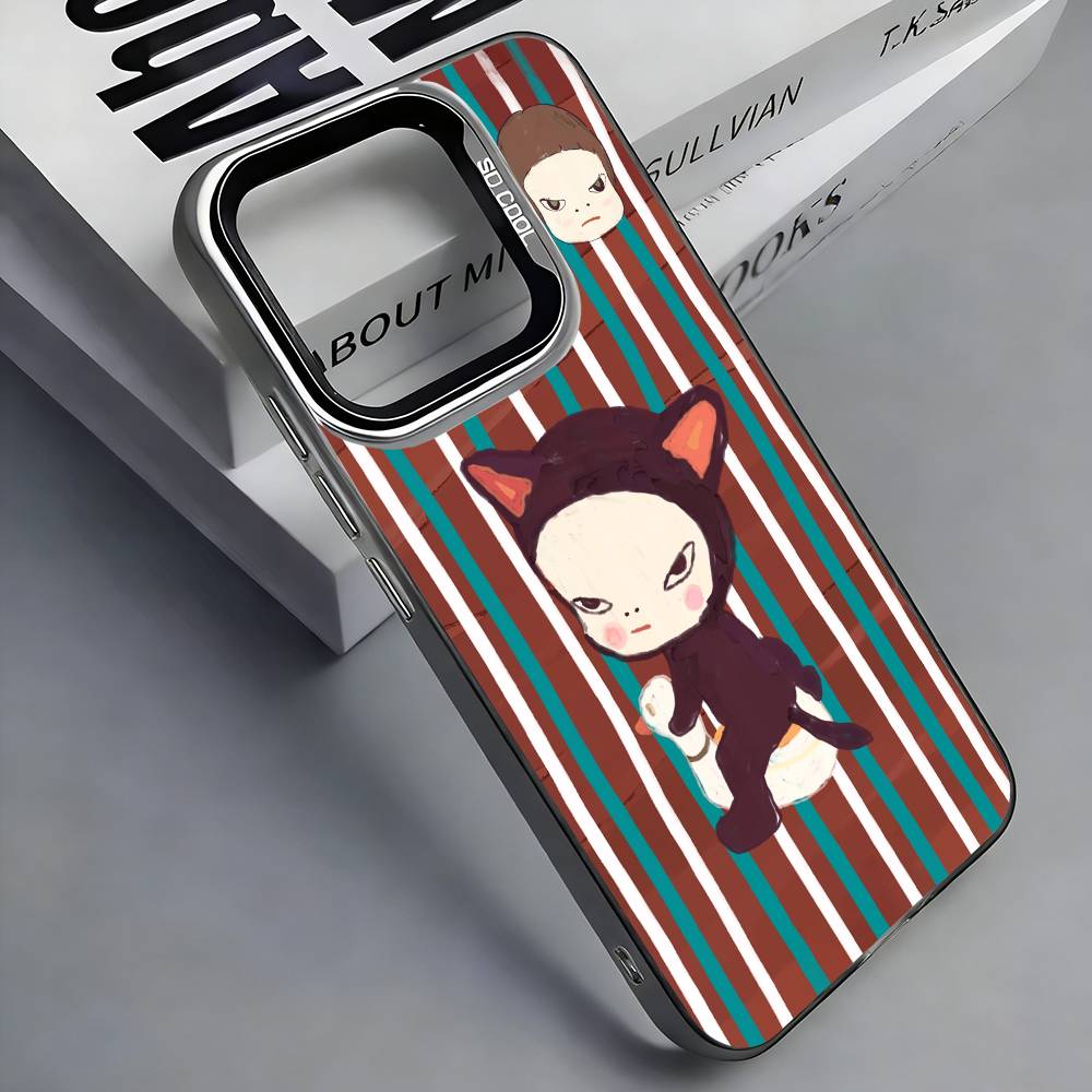 Japan Art Y-Yoshitomo N-Nara Phone Case For iPhone 17, 16,15,14,13,12,11 Plus,Pro Max, Colorful Silver Funda Cover