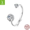 Shining Mozzarella Diamond Ring, Simple Classic Temperament 925 Sterling Silver Platinum Plated Open Ring Ring