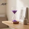 Small Tabletop Art Decoration 5 Minutes Glass Hourglass Timer with Wooden Base, Modern Decorative Sand Timer, Elegant Home Office Decor Drop
