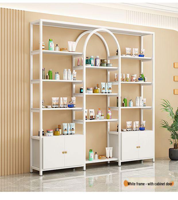 Nail Polish Display Rack: Wall-Mounted, Integrated Light, Luxury Multi-Layer Wrought Iron Shelves