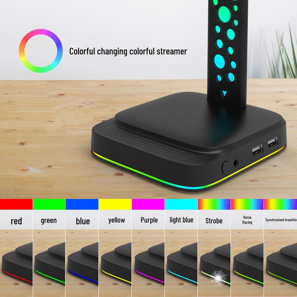 USB RGB Gaming Headset Stand with 3.5mm Jack and Multi-function Display