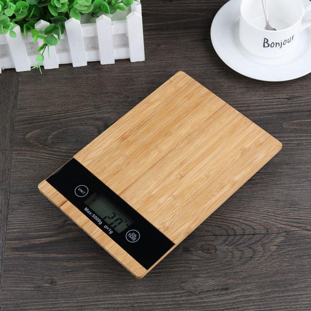 5kg Weighing Bamboo Kitchen Scale LCD Display Electronic Household Scale Digital Food Scales  Fruit