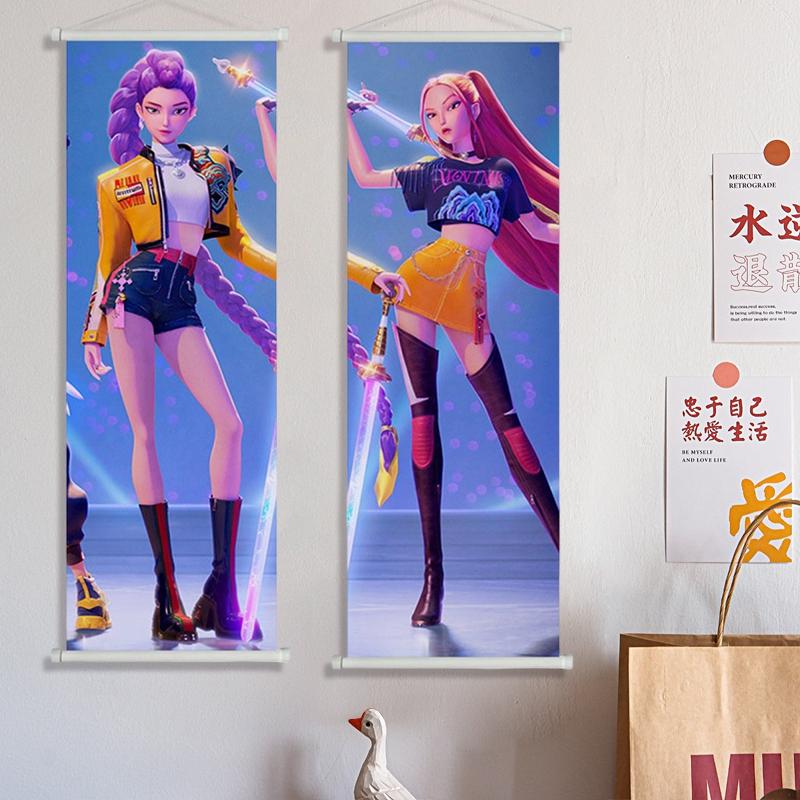 K-Pop Demon Huntrix Подвесной свиток Картина Аниме K-Pop Воин Настенный постер Руми Мира Зои Свитки Картины Картины Настенный декор