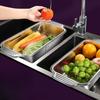 Stainless Steel Telescopic Over-the-Sink Colander Basket Adjustable For Rinsing Fruits Vegetables Draining Pasta