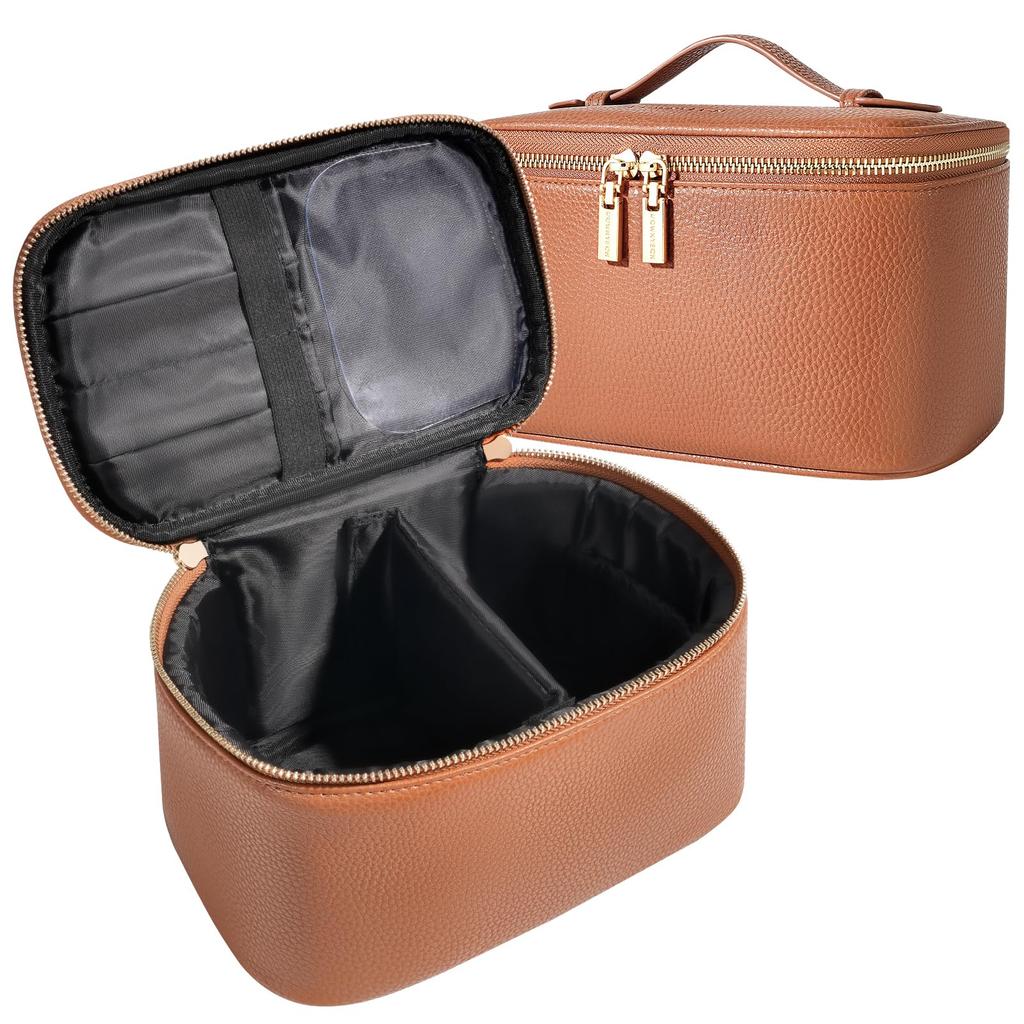 Rownyeon Makeup Large Cosmetic Pouch with Brush Vanity Cushion Travel Brown Pouch, Capacity, Pocket, Pouch, Pouch, Pouch, Waterproof, Lightweight,