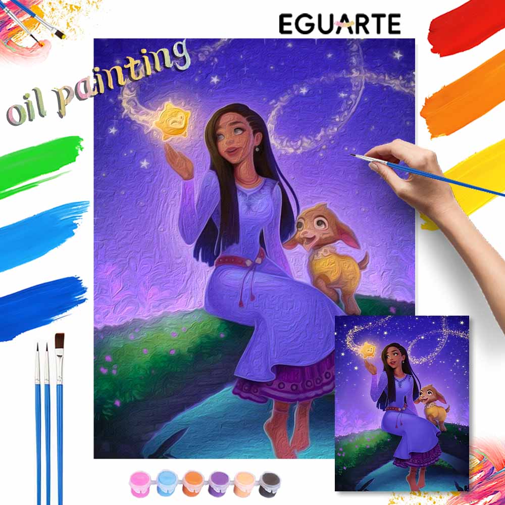 Disney oil painting magical starry night animal art painting home decoration