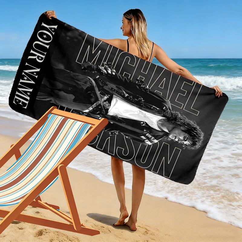 Name Custom King of Pop Print Beach Towel, Large Soft Quick Dry Towel for Beach Camping Swimming