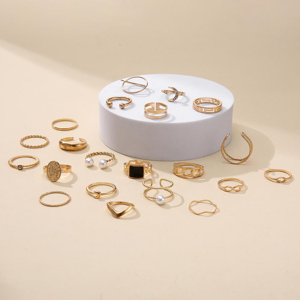 Комплект колец «Звезда и Луна»: Модная коллекция из 21 предмета с индивидуальным дизайном Twist & Drip Oil