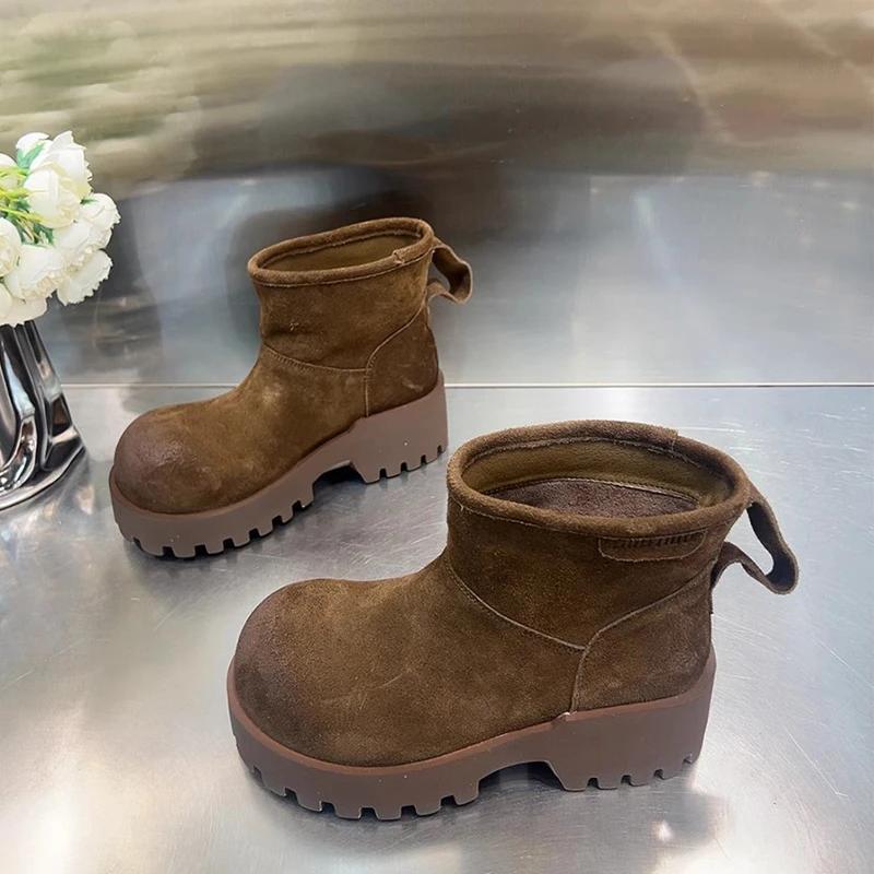 Леопардовые зимние ботильоны женские на платформе замшевые теплые туфли женские 2025 тренд зимние брендовые короткие плюшевые мотоциклетные ботинки Botas De Mujer