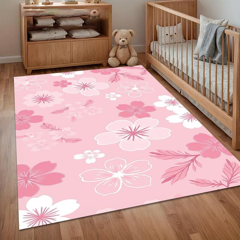 Floral Romantic Area Rug Japanese Cherry Blossom Decorative Carpet for Home Decor Non-Slip Washable Floor Mat Nordic Minimalist