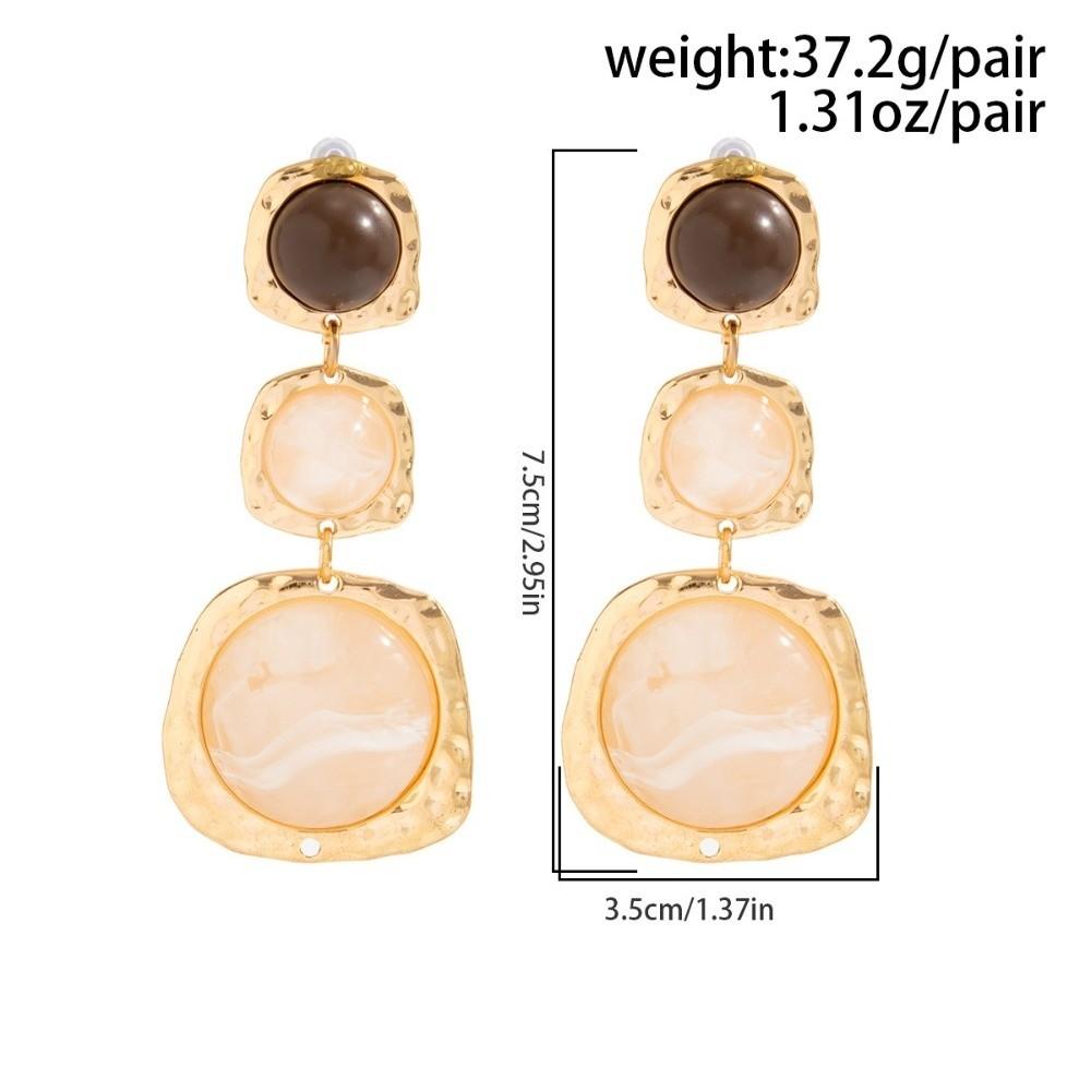 Gold Tone Statement Dangle Earrings Round Shape Marbled Geometric Earrings Holiday Gifts