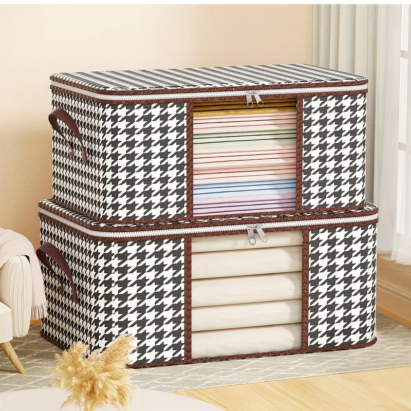 Visible Large Capacity Storage Box Portable Household Clothes Organizer with Handles Foldable Dustproof Quilt Zipper Container