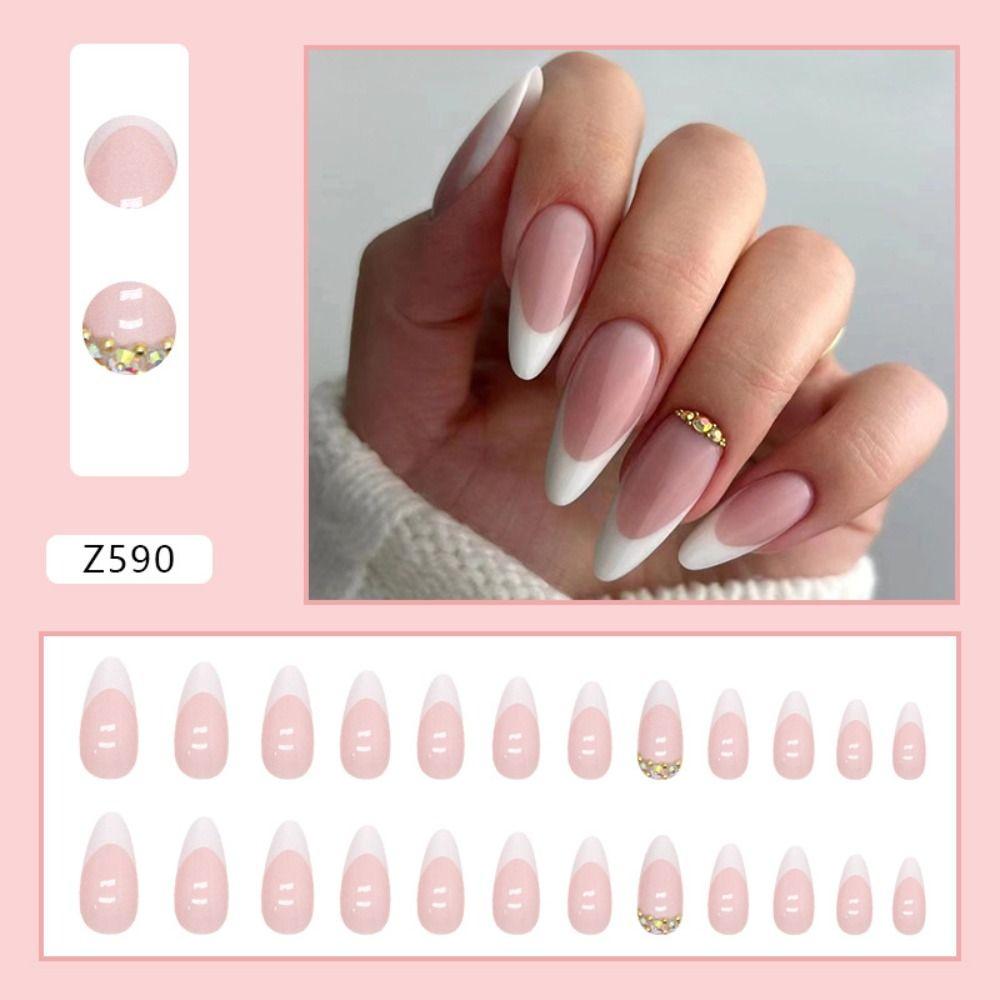 Manicure Fake Nials DIY Press On Nails False Nails French White Edge Blak Butterfly Long Almond