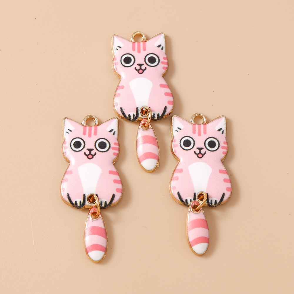 Leslie 10pcs Colorful Striped Cat Charms Lovely Cute Spotted Cat Pendants For Necklace Earring Keychains Diy Jewelry Making