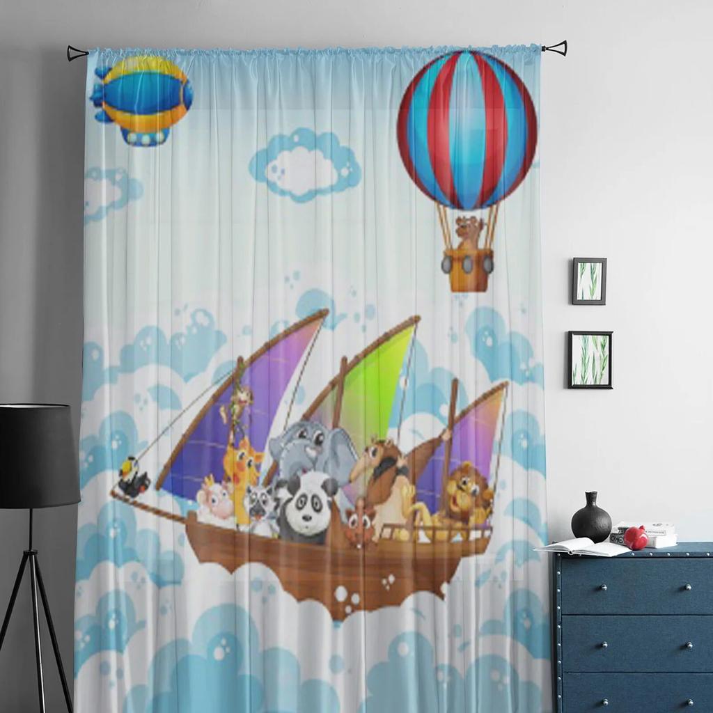 Тюлевые шторы со множеством животных на лодке для украшения гостиной, современная вуаль, шифоновые шторы, прозрачные шторы для спальни