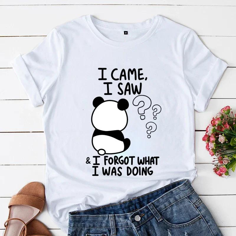 Women Tshirt Panda Lovely Trend Fashion Shirt Panda I Came I Saw Cartoon Female Graphic Top Tee T-Shirts Sarcastic Tshirts Y2k