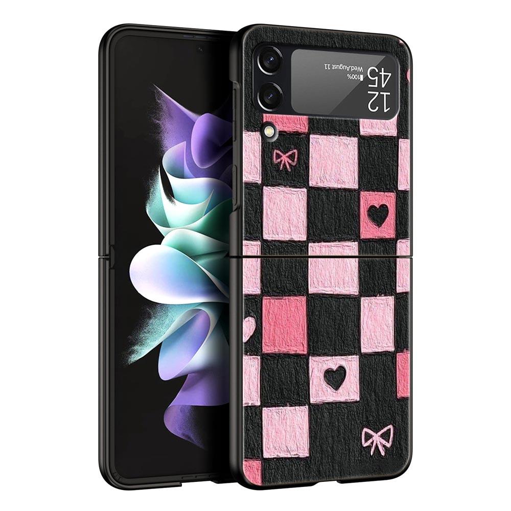 Чехол для телефона Samsung Galaxy Z Flip 3 4 5 6 7 Складной Черный Корпус Для Samsung Z Flip4 Flip5 ПК Жесткая Крышка Розовая сетка