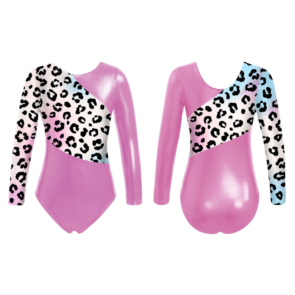 Детские блестящие металлические гимнастические купальники с длинными рукавами для девочек, комбинезон для балета и танцев с мультяшным принтом лошади