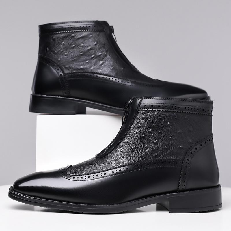 Модные Новые Мужские Остроносые Броги из Лакированной Кожи в Стиле Business Casual, Ботильоны для Мужчин, Зимние, Фирменные Дизайнерские Кожаные Ботинки Челси