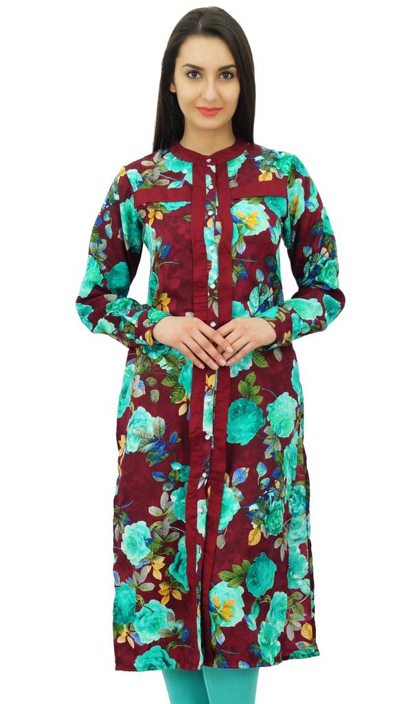 Bimba Floral Winter Tunic Rayon Kurta Straight Ethnic Kurti Blouse