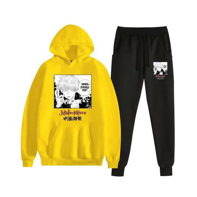 Fashion Autumn/Winter Anime Jujutsu Kaisen Harajuku Streetwear Men's Suit Fleece Hoodie + Trousers Thick Warm Sports Suit