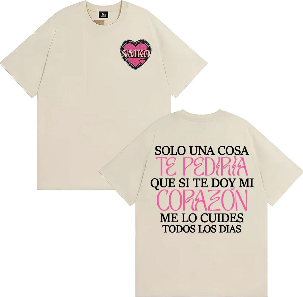 Rapper SAIKO Corazón Album Letters Print Tee Shirt Unisex Women Fashion Hip Hop Gothic Tshirt Cotton 100 Casual Oversized T Shirt