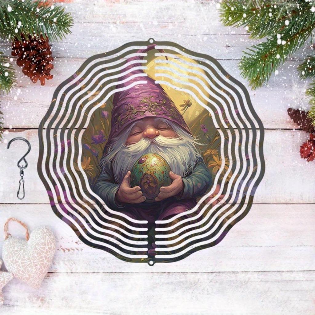 Purple Cloaked Gnome 2D Metal Wind Chime Moonlit Flower Design Outdoor Hanging Decor for Garden Home Wedding Christmas Gift