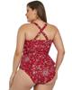 Azura Exchange Red Print Moulded Cups Peplum Plus Size Bikini