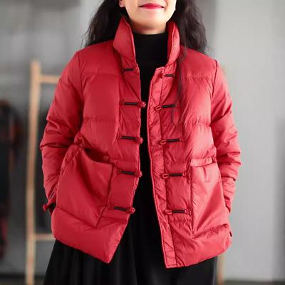 Новая женская короткая пуховая куртка в китайском стиле с застежкой-пуговицей, свободного кроя большого размера, со стойкой, наряд для мамы