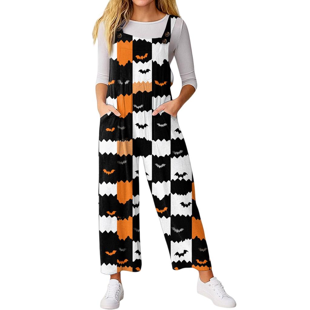 Women’s Loose Casual Sleeveless Jumpsuit Halloween Printed Jumpsuit Printed Jumpsuit