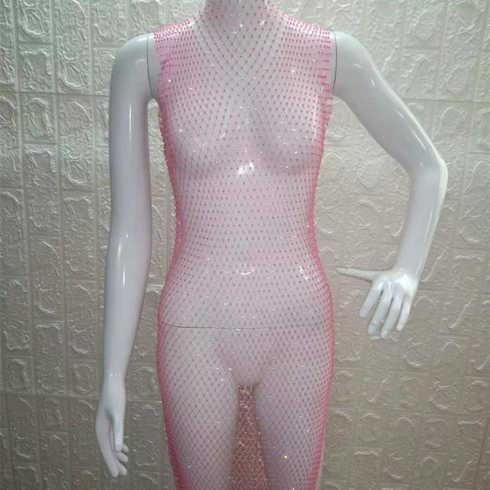 Sexy and Feminine Summer Performance and Gogo Show Style Grid Shiny Round Collar Women's Dress