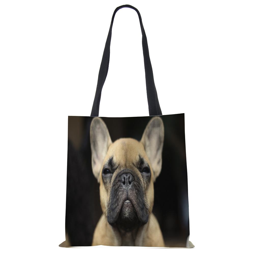 Shopping Bags For Groceries French Bulldog Custom Print Handbag Women Shoulder Cloth Pouch Foldable Girl Large Linen Bag