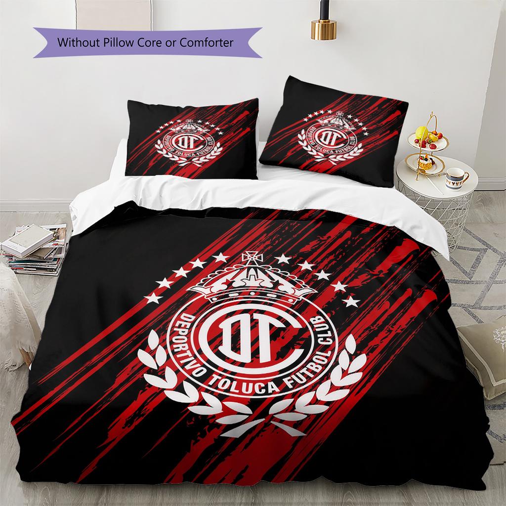 Club Deportivo Toluca Football Club Pattern Bedding Quilt Set Home Decoration Gift (1 * duvet cover + 2 * pillowcase without core)