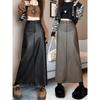 Plus Size High Waist PU Leather Midi Skirt - Retro A-Line Pencil Design with Slit for Women, Autumn/Winter Collection