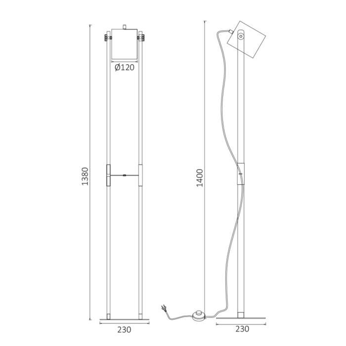 Lampadaire métal et bois 23W IP20 E27 Diam 120mm