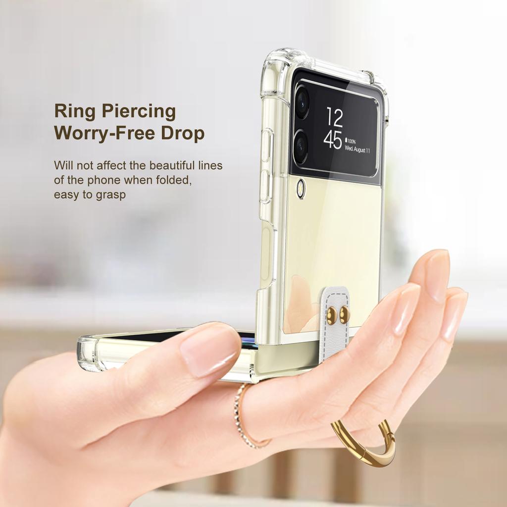 Drop Protection Clear Finger Ring Case For Samsung Galaxy Z Flip 3 5g Flip3 Non -Fingerprint Cover Fundas