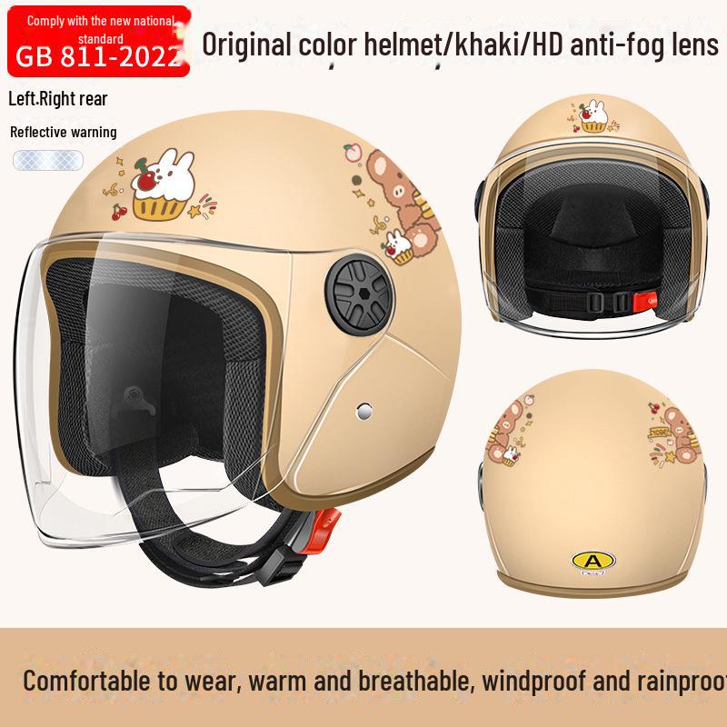3C Certified Electric Bike & Motorcycle Helmet with Double Windshield - All-Season, Warm Safety Half Helmet