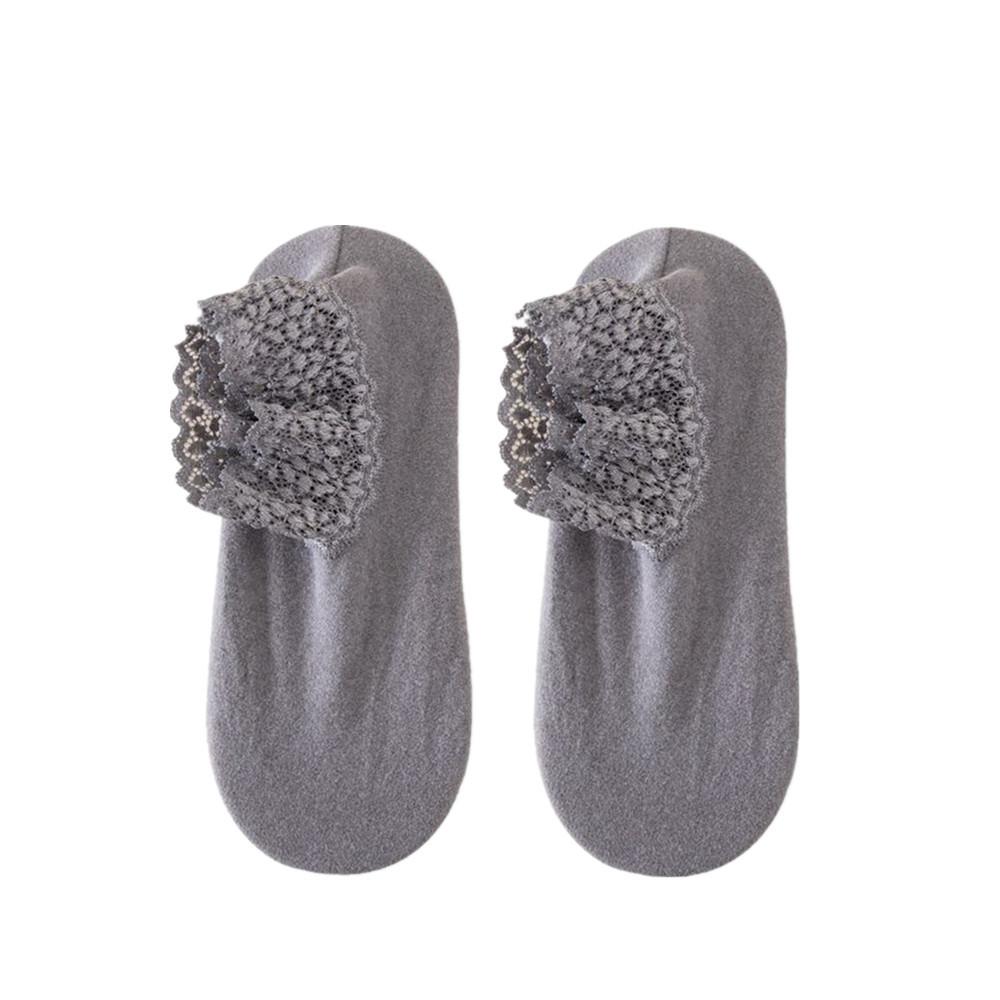 Autumn Winter Hollow Lace Short Floor Socks Silicone Anti Slip Warm Velvet Loose Mouth Socks Low Tube Thicken Meia