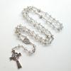 Gray Crystal Rosary Necklaces Catholic Crucifix Cross Pendant Long Necklaces Religious Jewelry for Women Men Gift