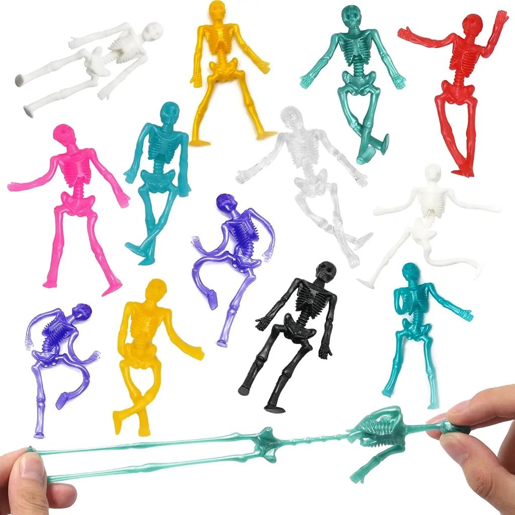 24Pcs Halloween Stretchy Skeleton Toys,  Stretchy Skull Squishy Toys For, Happy Halloween Goody Bag Fillers Stress Reliever Toys