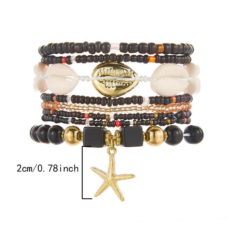 Boho Rice Beads Starfish Pendant Bracelets For Women Summer Ocean Beach Shell Charm Multilayer Bracelet Set