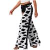 Womens Cow Spot Pattern Flannel Long Pants - with Side Tassel, Adjustable Waist, Open Crotch for Biking Riding Cowgirl Chaps Halloween Cosplay
