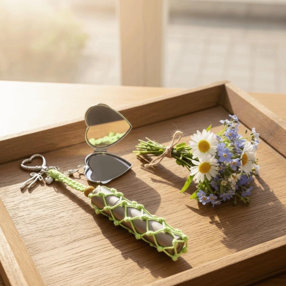 Portable Net Pocket Lipstick Bag Keychain Wax Thread Lipsalve Cover Key Ring for Gift