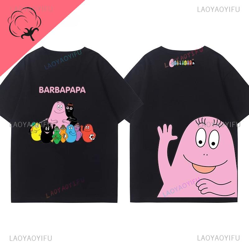 Ropa De Mujer Barbapapa Camiseta Best Seller Cartoon Kawaii Y2k Clothes Children Soft Cotton Oneck Short Sleeve Graphic Tee