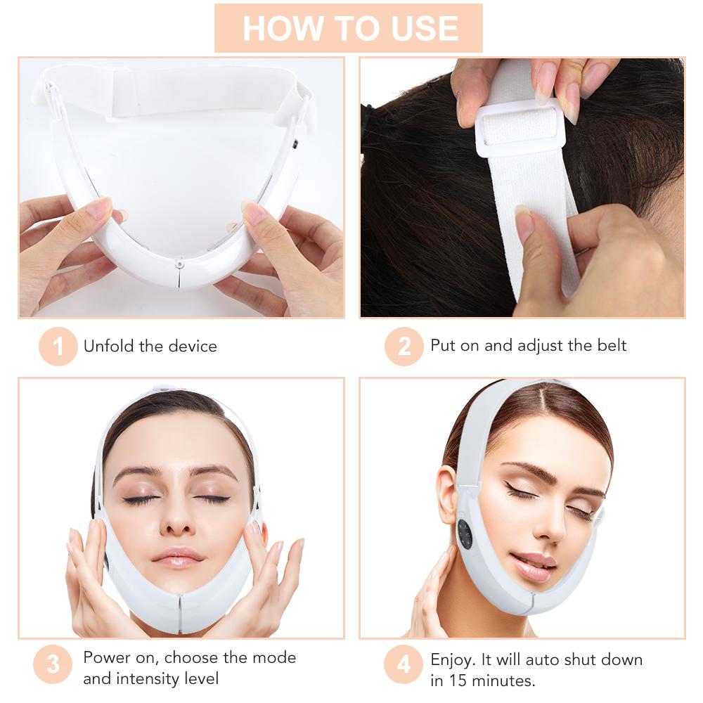 Rechargeable V Face Massager 5-Modes Facial Microcurrents Face Lifting Slimming Machine Skin Care Belt EMS Double Chin Reducer
