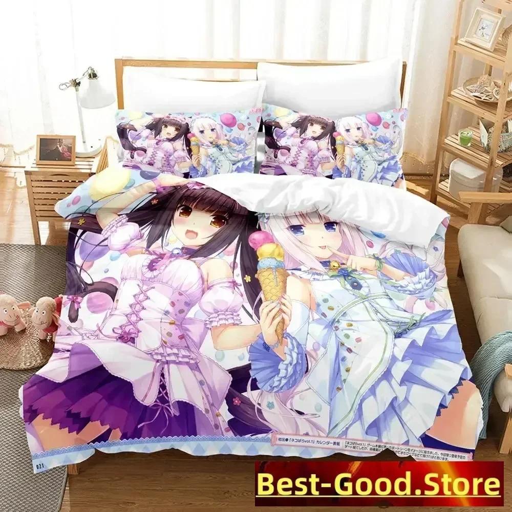 Милый комплект постельного белья Nekopara Пододеяльник Простыня Печатный комплект для кровати Наволочка Кровать Полный Queen King Размер Одеяло Спальня