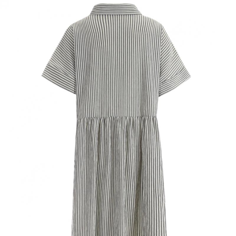 Shop Women S Collar Neck Button Open Pocket Stripe Long dreSS Indie Pink Rc Wr