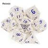 7 Pcs White Blue Metal Dice Maze Hollow Metal Polyhedral Dice Set Suitable for Role-Playing RPG Board Game Card Game